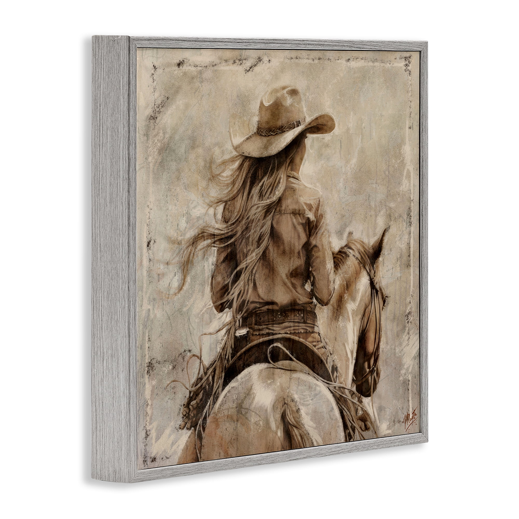 Stupell Industries Windblown Cowgirl on Horseback Gray Framed Giclee Art, design by Marta Wiley