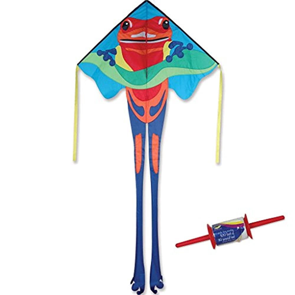 Large Easy Flyer Kite - Poison Dart Frog (46" X 90") with 300 Ft 30lb Test Kite String and Winder