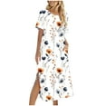 thumbnail image 2 of Dolkfu Short Sleeve Fall Dresses for Women Minimalist Multicolor Crew Neck Long Shift Dresses Relaxed Fit Flowers Side Split Dresses Multicolor,L, 2 of 6