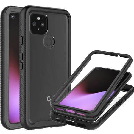 CoverON Google Pixel 5 Phone Case, Military Grade Full Body Rugged Slim Fit Clear Cover, Black
