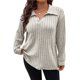 thumbnail image 1 of Suéter de Punto Informal de Talla Grande para Mujer, Cuello en V, Solapa, Color Liso, Camisa de Larga. Albaricoque XXXL, 1 of 8