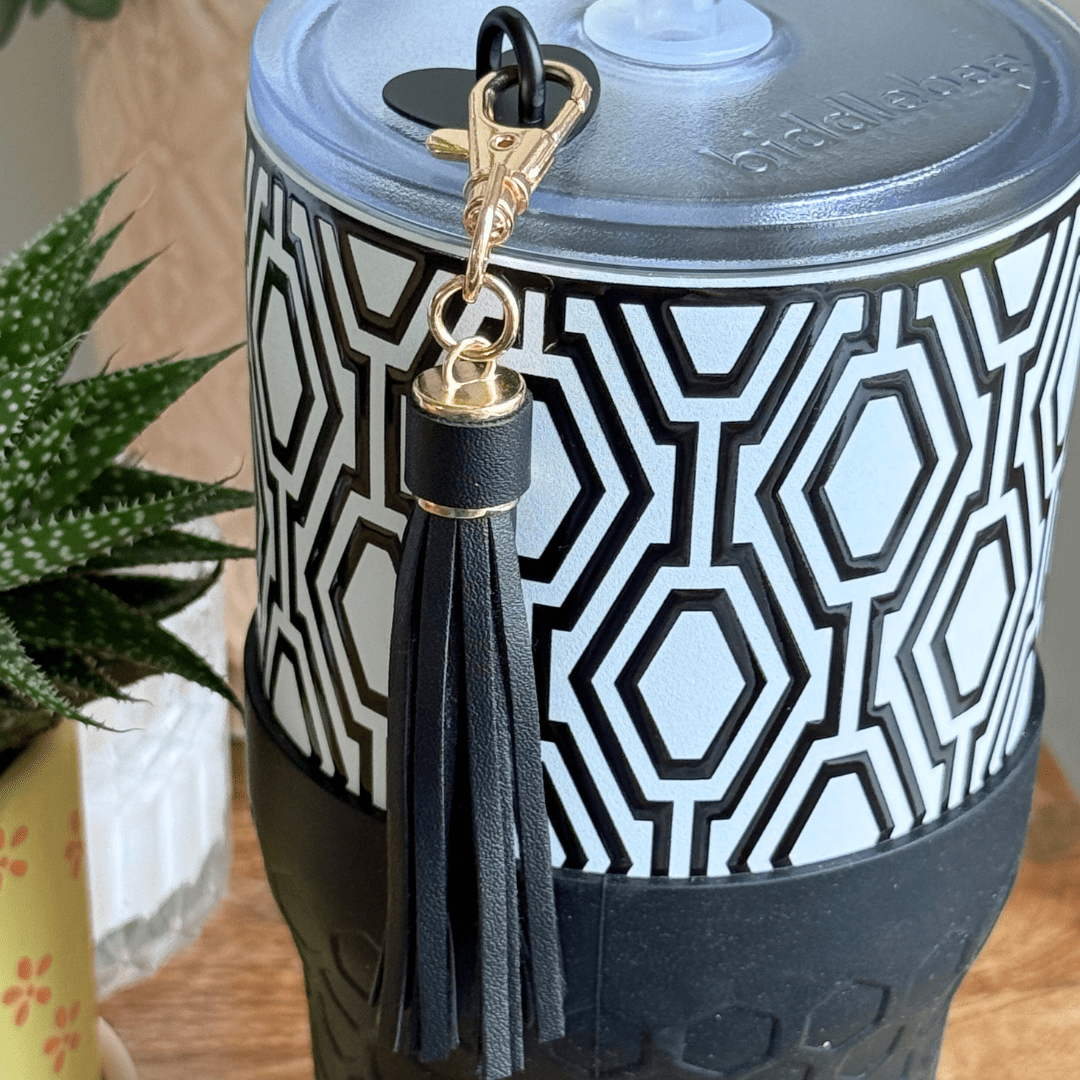 Biddlebee Tumbler & Purse Charm with Charm Hook Drinkware Accessory, Black Tassel