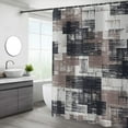 thumbnail image 3 of Black and Brown Shower Curtain, Plaid Abstract Art with Brushstrokes Image Print Bathroom Curtain for Men Bathtub Decor Waterproof Fabric Machine Washable with 12 Hooks, 3 of 6