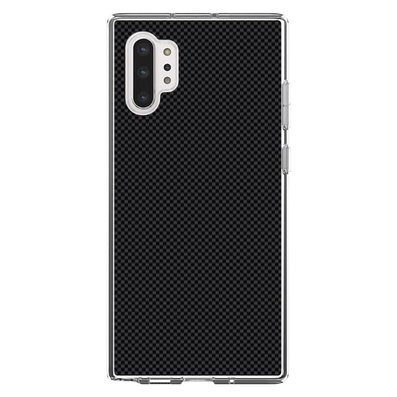 DistinctInk Clear Shockproof Hybrid Case for Galaxy Note 10 PLUS (6.8" Screen) - TPU Bumper, Acrylic Back, Tempered Glass Screen Protector - Black Grey Carbon Fiber Printed Design