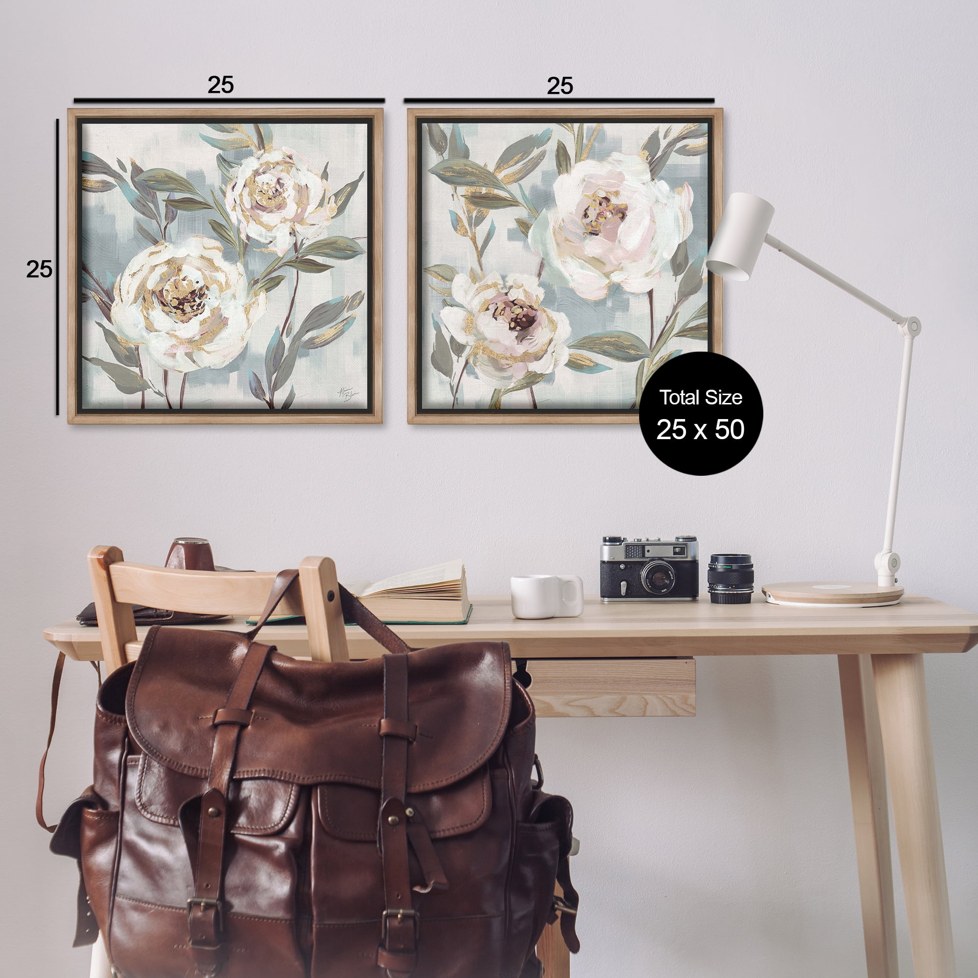 Stupell Industries Country Antique Blossoms Plants & Flowers Painting Brown Floater Framed Canvas Art Print Wall Art, 25 x 25, Set of 2