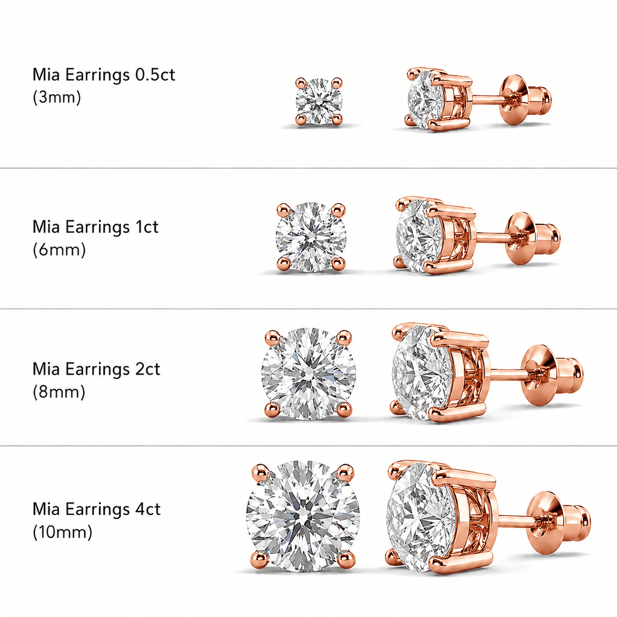 Cate & Chloe Mia 18k Rose Gold Plated Stud Earrings with 0.5ct Simulated Diamonds Gift for Women