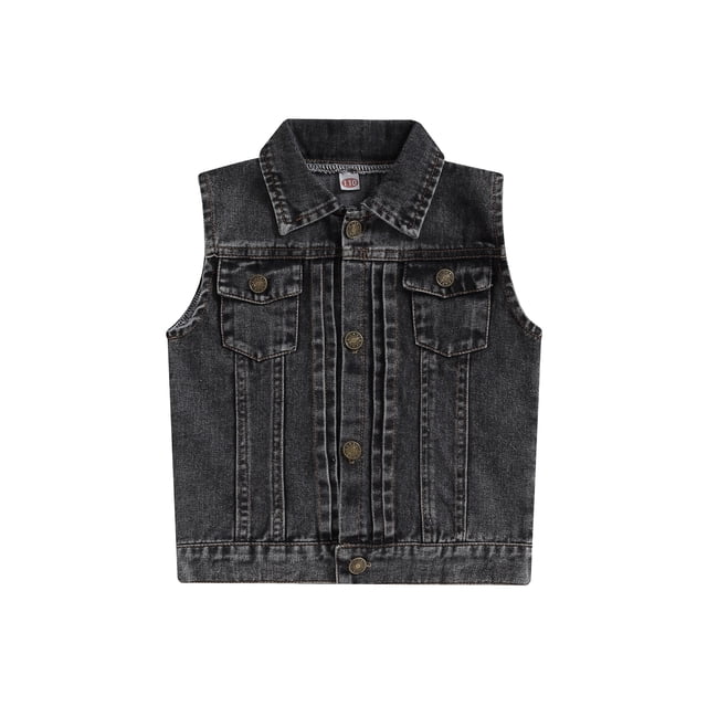 SUNSIOM Veste Sans Manches pour Enfants, Col Rabattu, Fermeture à Boutons, Veste en Denim Décontractée pour Filles et Garçons