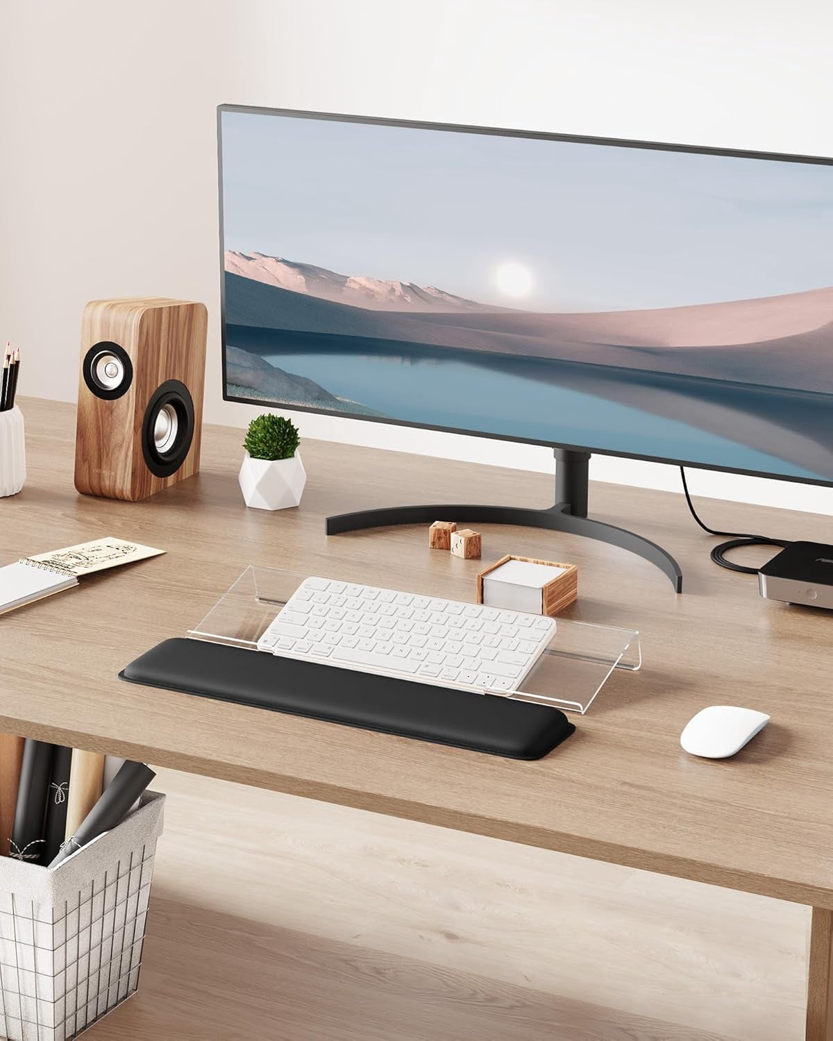 Computer Keyboard Wrist Rest Stand for Desktop, Keyboard Holder for Easy Typing with Wrist Pad for Office Desk, Home, School (Clear)