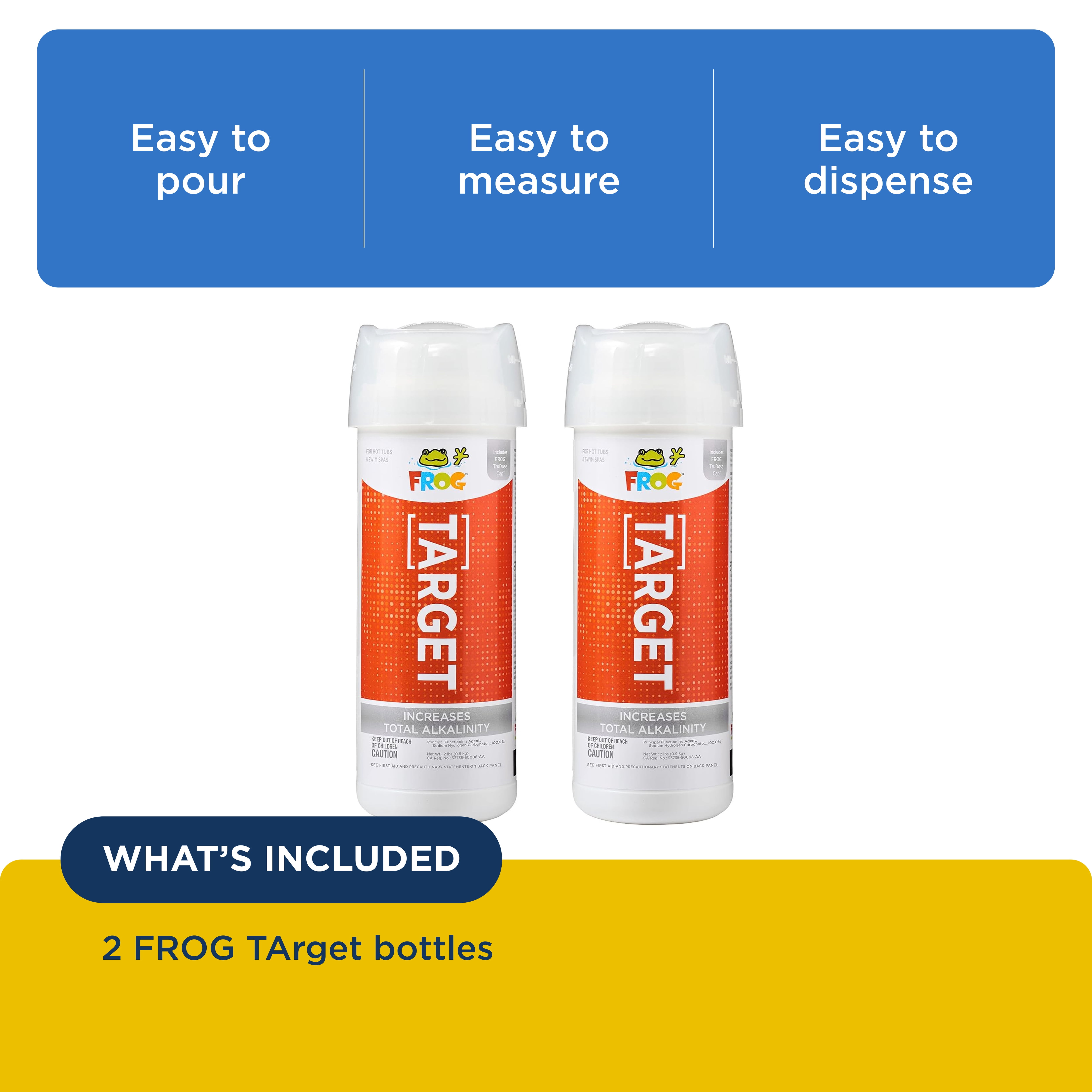 FROG TArget Total Alkalinity Increaser for Hot Tub & Swim Spa Water - 2 lb Bottle with TruDose Measuring Cap for Easy Maintenance & Balancing - 2 Pack