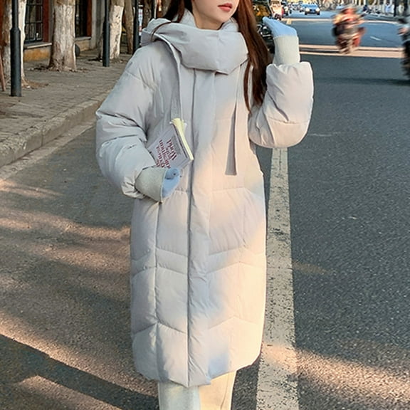 Xdegoge Long Puffer Jackets for Women Warm Zip up Heavy Winter Coat Thermal Padded Button Down Winter Coats Quilted Hooded Long Sleeve Jacket with Pockets Outerwear