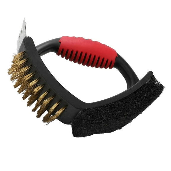 3 In 1 Outdoor Bbq Grill Cleaning Brush Tool Pad Scraper Copper Bristles Cleaner