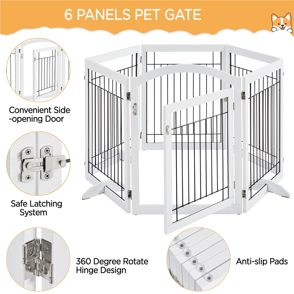Yaheetech 32.5" Freestanding 6-Panel Foldable Pet Gate with Support Feet, White