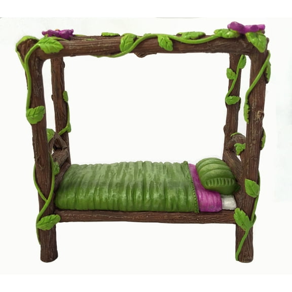 GlitZGlam Miniature Fairy and Baby Gnome Bed - a 4-Post Miniature Bed for your Fairy and Gnome Garden, Pixies and Sprites - A Fairy Garden Accessory
