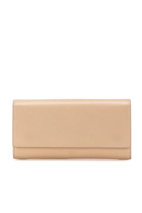 Pre-Owned Celine Large Flap Wallet Long 10B563 Beige Leather Women's CELINE (Good)