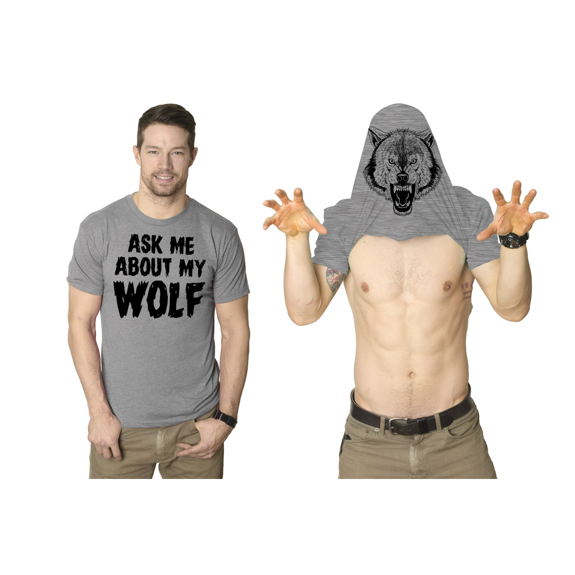 Ask Me About My Wolf Flip T Shirt Cool Design Funny Saying Novelty
