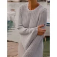 thumbnail image 4 of Robe Tricotée à Manches Longues Contrastantes pour Femmes, Élégante, Bleue, Col Rond, Ajourée, Coupe Ajustée, Mi-Longue, 2024, Robe de Rue Aguichant pour Femme, 4 of 6