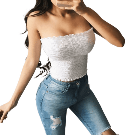 

Sexy Women Strapless Off Shoulder Elastic Tube Tops Bra Blouse Ladies Solid Ruched Bandeau Lingerie Breast Wrap Crop Top Shirts