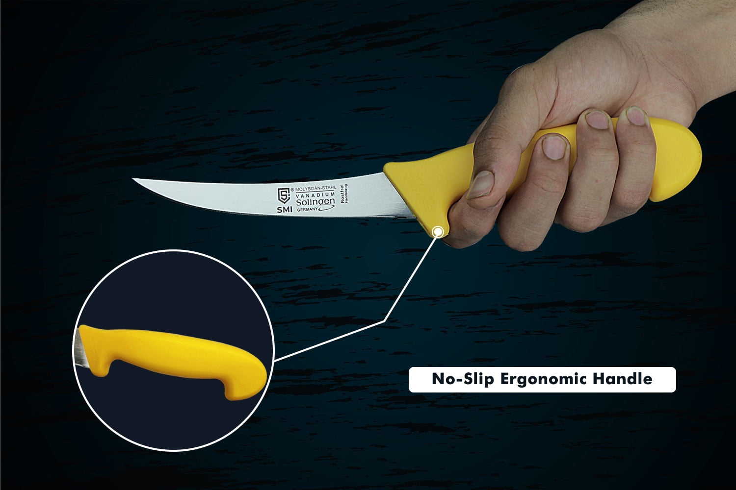 SMI Curved Boning Knife - 5" Sharp Stainless Steel Blade for Meat Processing & Deboning