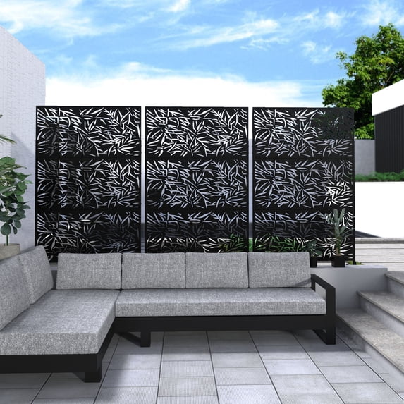 Neutypechic Decorative Privacy Screen Outdoor Divider with Stand Metal Corten Steel 76" x 47.2" x 15.7" Black