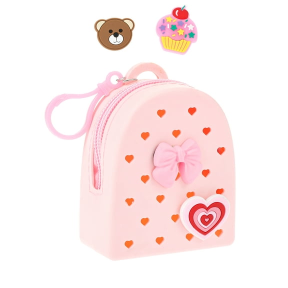 Wonder Nation Silicone Mini Backpack Bag Clip/Pouch for Kids with Interchangeable Charms, Pink, 5 Pieces
