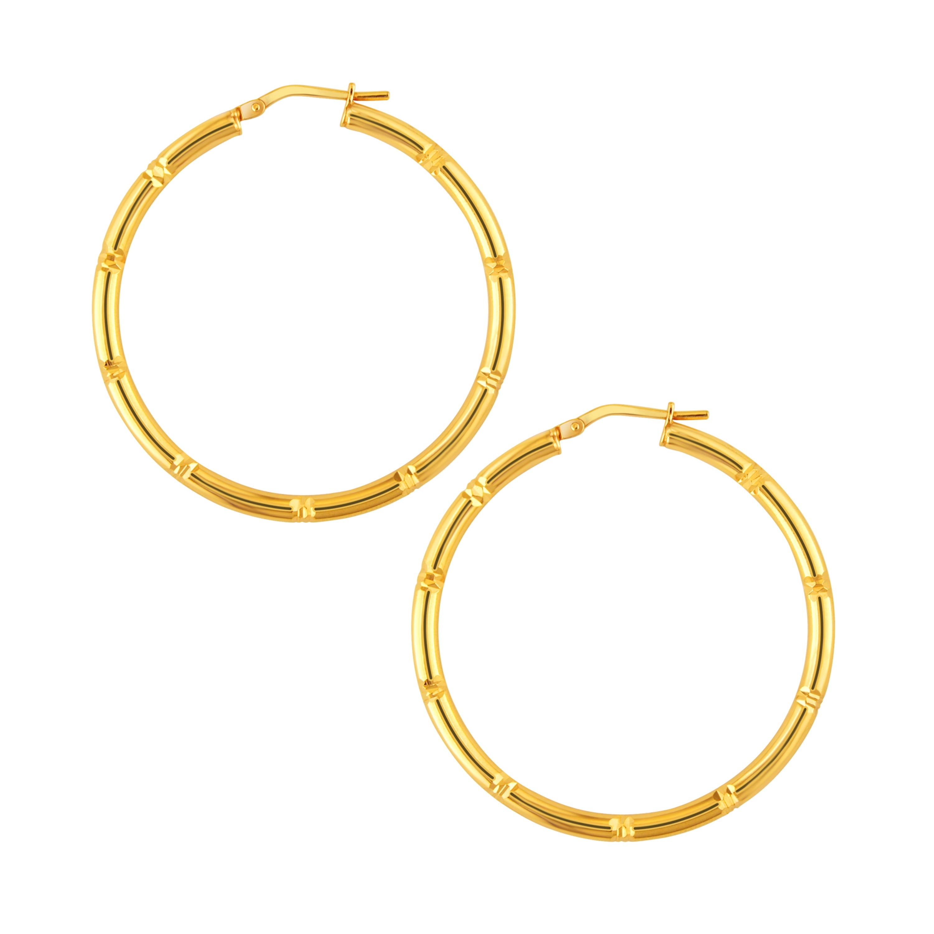 BRILLIANCE FINE JEWELRY Womens 14K Gold Plated Sterling Silver Diamond Cut Hollow Tube Female Adults Earrings