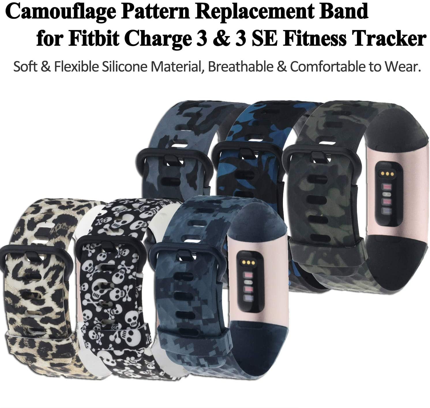 Breathable Pattern Printed Strap Floral Bands for Fitbit Charge 4 Charge 3,SE 