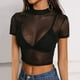 thumbnail image 2 of Blusa sexy informal de manga corta transparente con malla pura para mujer, 2 of 8