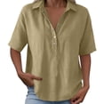 thumbnail image 7 of longantii Cotton Linen Shirts for Women 2026 Fashion Summer Half Sleeve Button Down Blouses Trendy Travel Loose Casual Tops Khaki L, 7 of 7