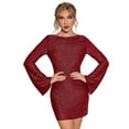 thumbnail image 2 of Women's Backless Flounce Sleeve Sparkling Mesh Mini Dress, 2 of 5
