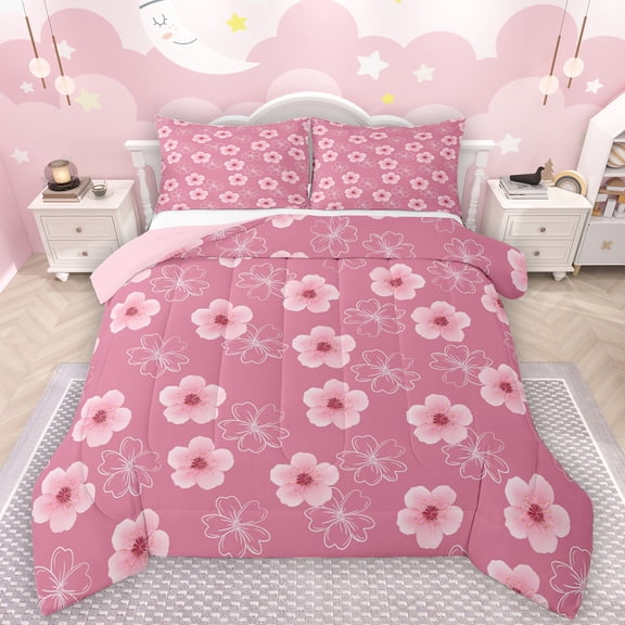 Manfei Cute Flower Daisy Bedding Comforter Set,Kawaii Cherry Blossom Twin Comforter Sets,Country Floral Bedding Set For Girls,Breathable Home Decor Reversible,2 Pieces