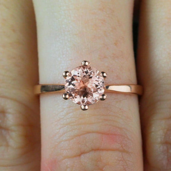 Beautiful Morganite Diamond Moissanite Ring Sale 6mm Round Cut 1 Carat Morganite Solitaire Engagement Ring with 18k Gold Plating
