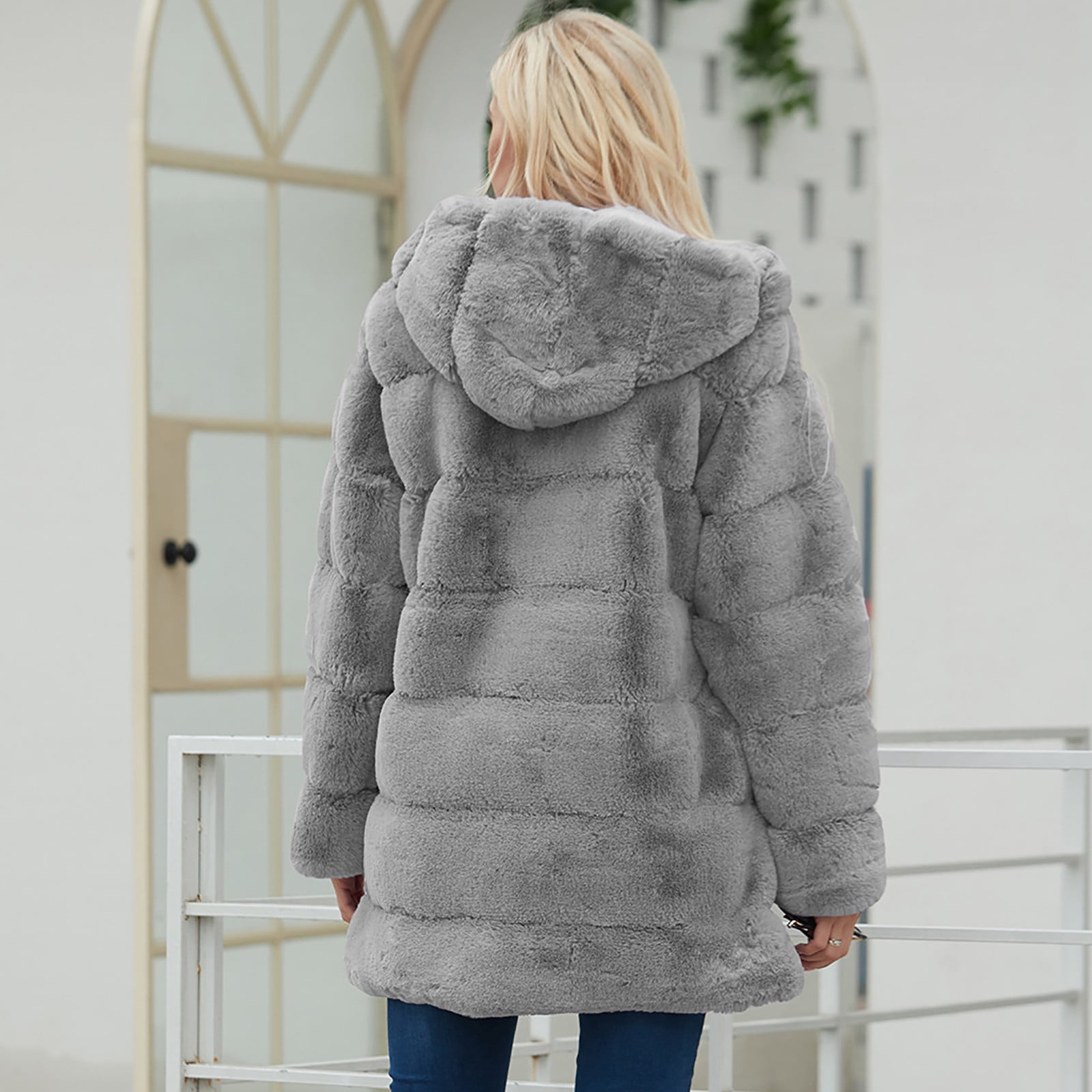 Summer Savings!YANHAIGONG Women' S Faux Fur Coat Fleece Open Front Coat Long Sleeve Parka Shaggy Jacket 2024 Winter Cardigan Outerwear Parka Coat