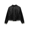 thumbnail image 5 of YEAHDOR Womens Metallic Shiny Bomber Jacket Casual Holographic Long Sleeve Festival Coat Disco Dance Outerwear Black 3XL, 5 of 7