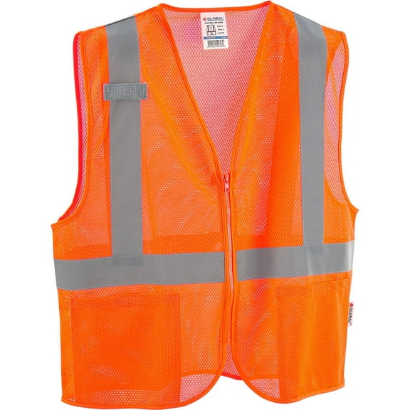 Global Industrial 641636OL Class 2 Hi-Vis Safety Vest - 2 Pockets Mesh, Orange - Large & Extra Large