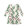 thumbnail image 5 of XADYUY Girls Beach Dresses Casual A-Line Long Sleeve Girls Midi Dresses Vintage Floral Print Crew Neck Dresses Beach Twirly Skater Dresses 4-5 Years,Green, 5 of 6