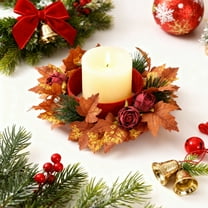 Kumdkd Maple Leaf Candle Holders Garland - Christmas & Halloween Decor (8.66in, Coffee & Red Roses, Reusable Plastic)‌