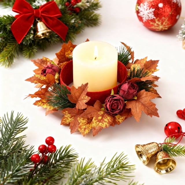 Guirnalda de Portavelas con Forma de Hoja de Arce para Navidad y Halloween, Color Café, 22 Cm | Centros de Mesa y Decoración - 30 G