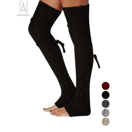 

Gustave Women Thigh High Socks Extra Long Over the Knee Cotton Knit Warm Thick Tall Long Boot Stockings Leg Warmers Black