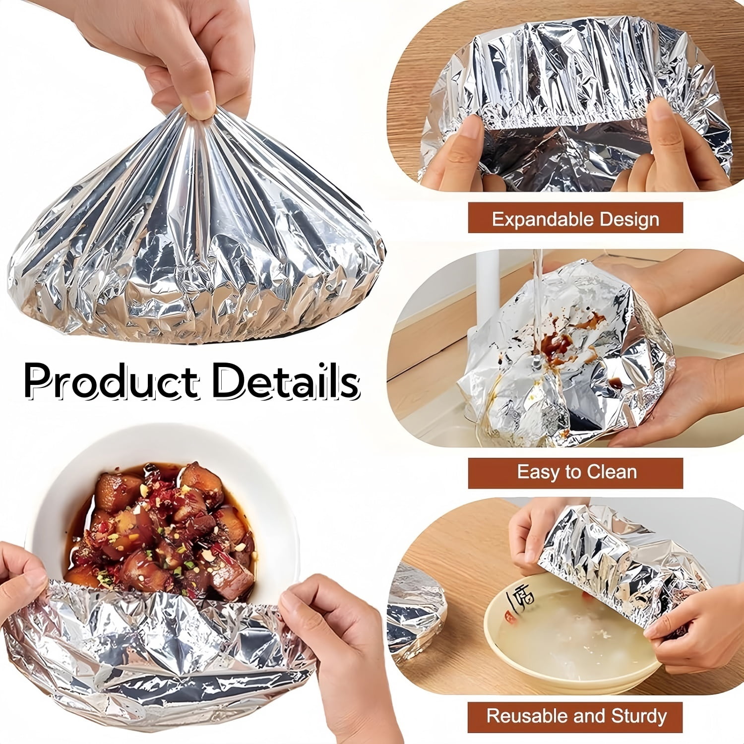 80Pcs Reusable Aluminum Foil Bowl Covers – Elastic Food Covers for Bread Proofing, Heat-Resistant, Food Storage, Kitchen and Outdoor Use, 8-13 Inch Diameter, 2 Sizes