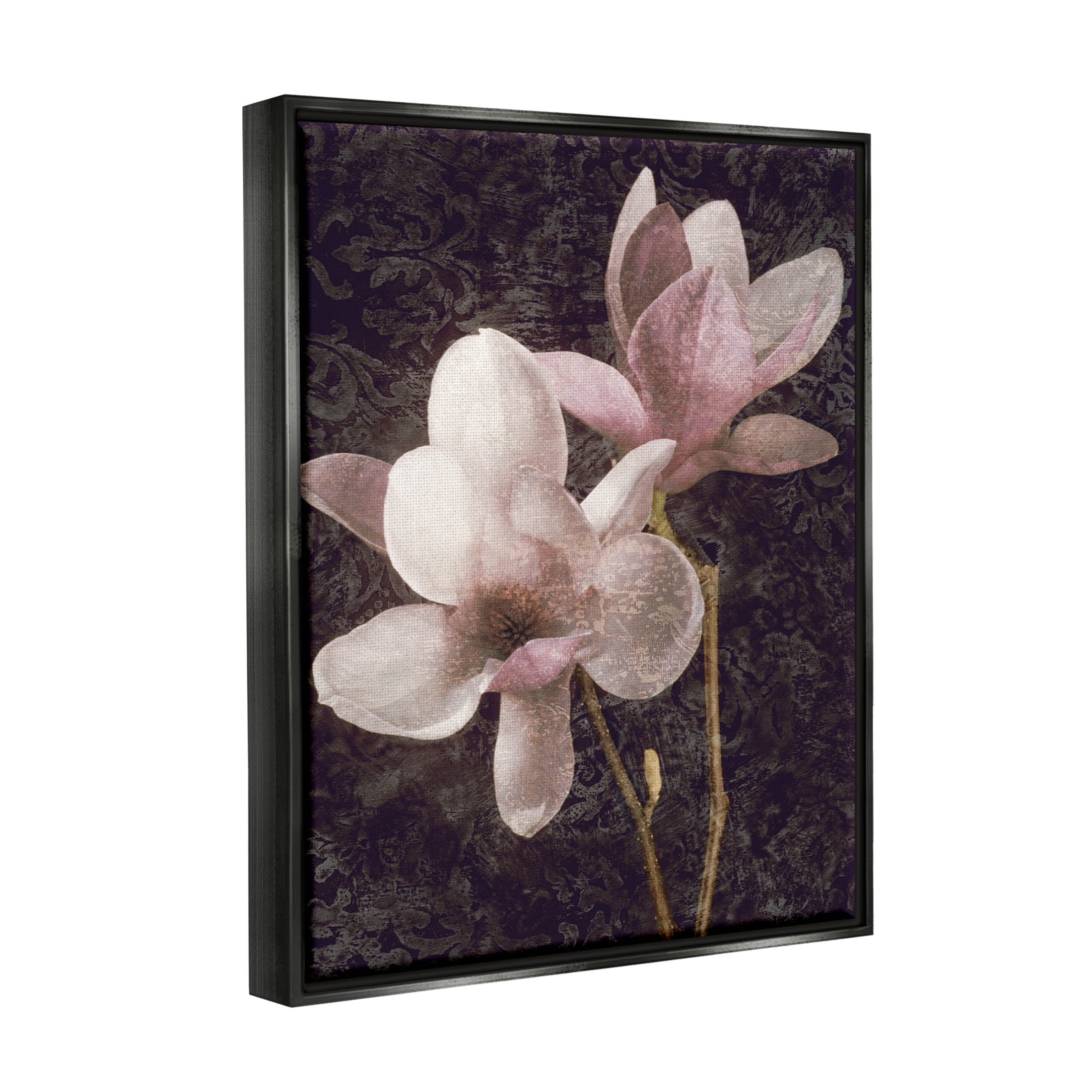 Pink Vintage Patterned Orchid Botanical & Floral Graphic Art Jet Black Framed Art Print Wall Art