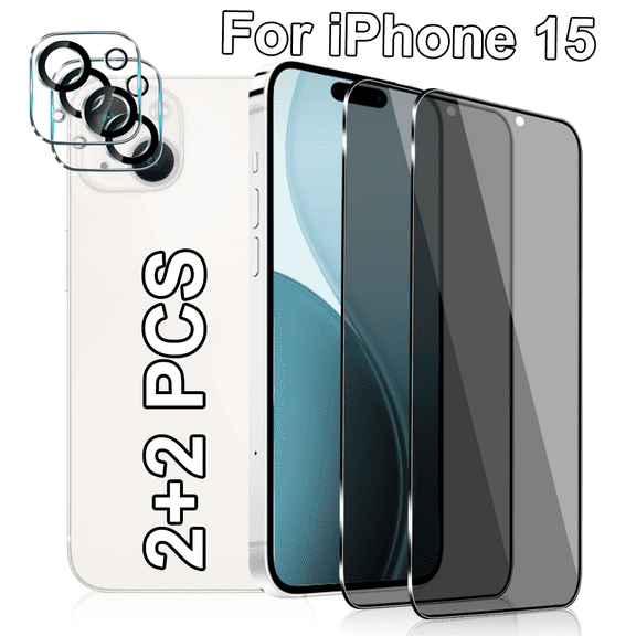 2 2 Pack For iPhone 15 Privacy Screen Protector with Camera Lens Protector, Full Coverage, Anti-Spy Tempered Glass Film, 9H Hardness,Easy Installation,Bubble Free [6.1 inch]