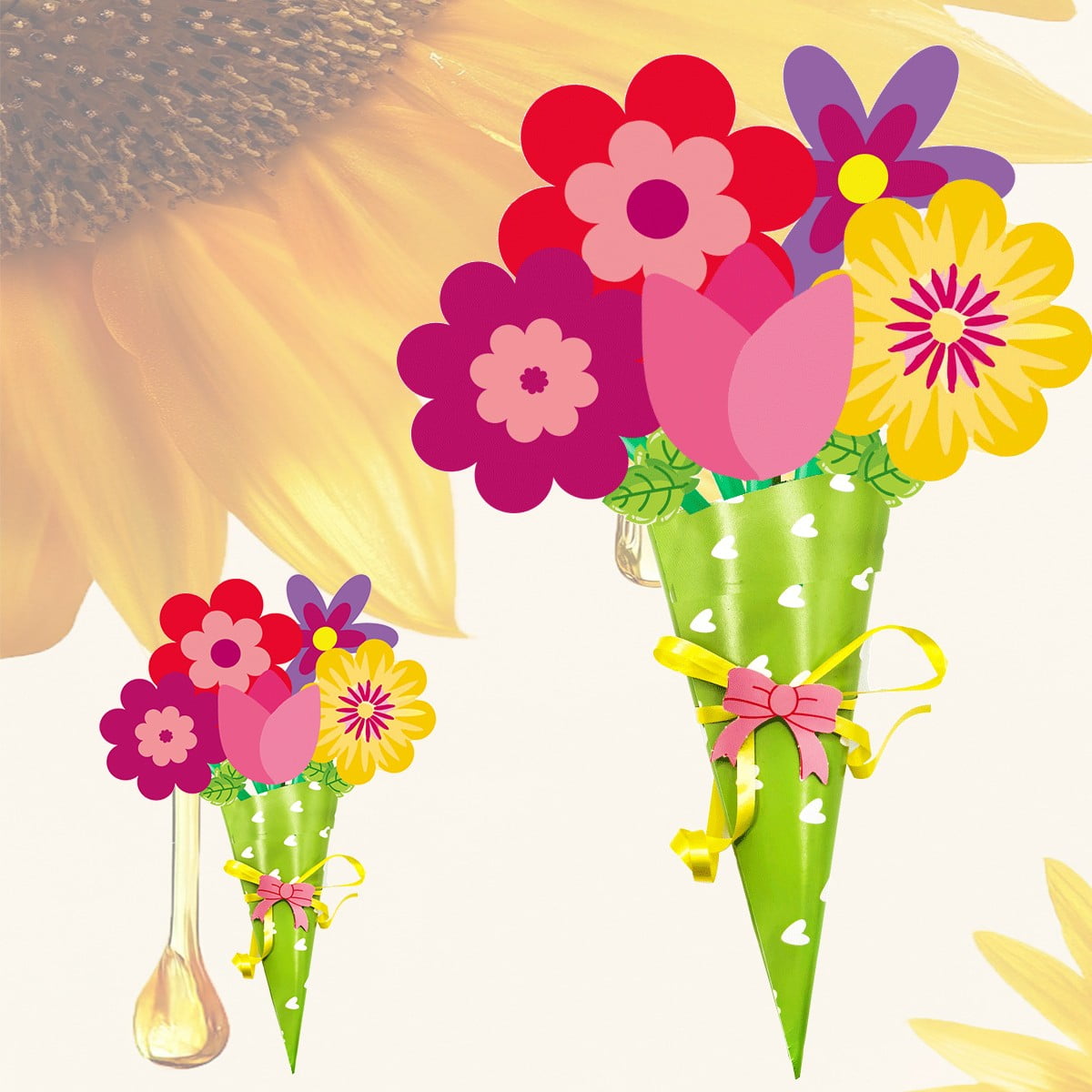 YWIYIUD 24 Pieces Spring Flower Bouquet Craft Kit Pack,Mother's Day Craft, DIY Flower Paper Crafts Floral Bouquet Gifts for Home Party Fun Activities Party Decorations Birthday Mother's Day Gifts