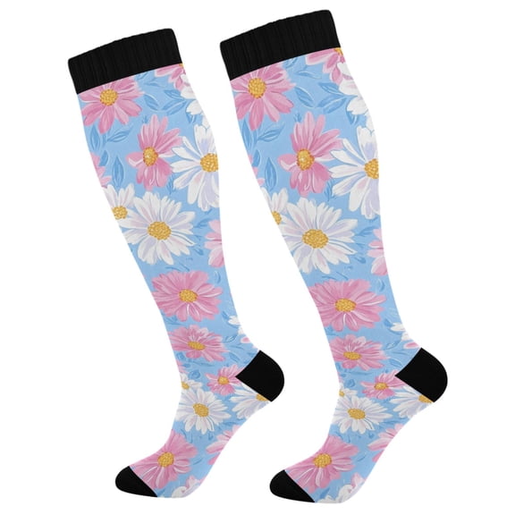 FORMRS Womens Knee High Socks Casual Long Thick Travel Daily Wear, 1 Pair, Pink Daisy