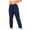 Navy, variant on Frostluinai Linen Capris for Women Cotton Elastic Waisted Button Harem Pants Solid Color Wide Leg Lounge Capris with Pockets Plus Szie Comfy Leggings