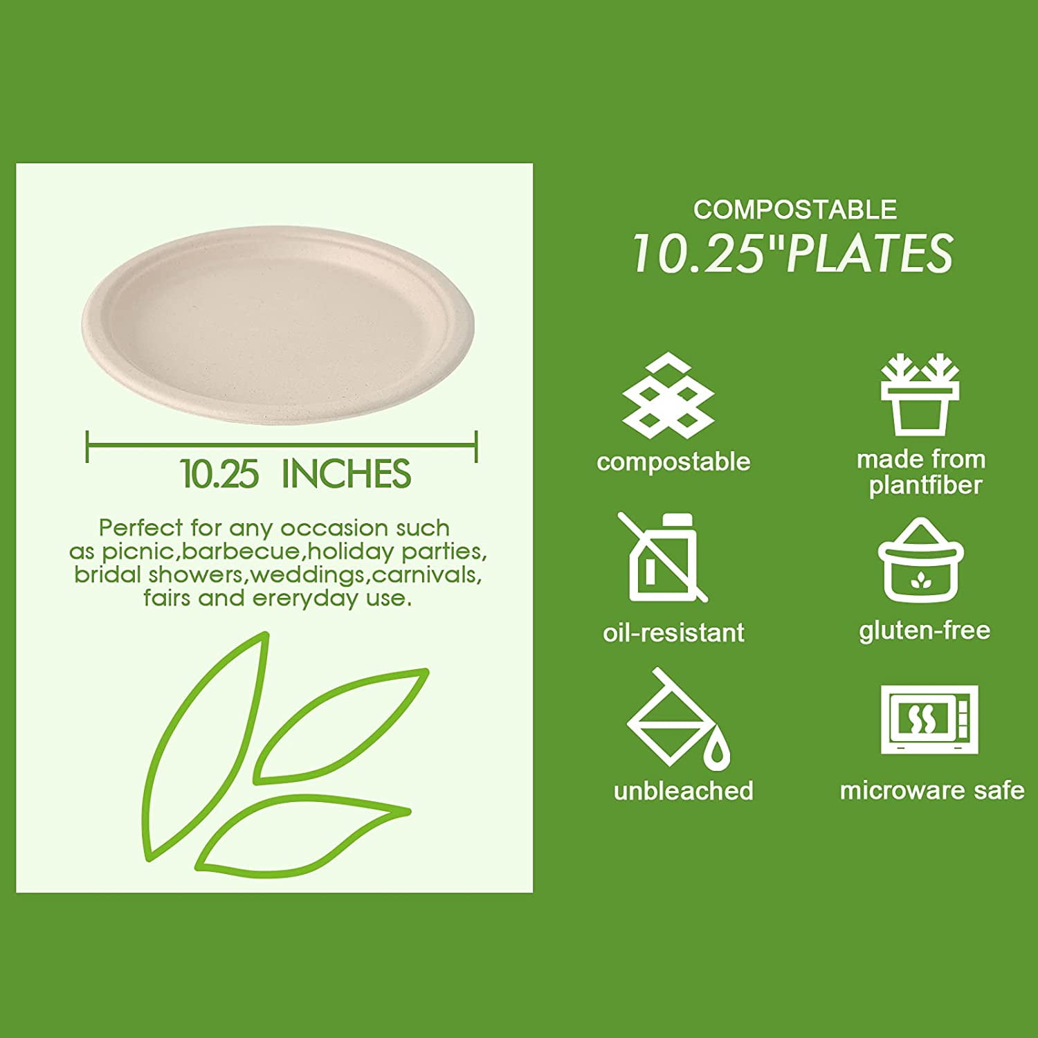 500 Pack Compostable Disposable Paper Plates 10.25 inch Super Strong Paper Plates 100% Bagasse Natural Biodegradable Eco-Friendly Sugarcane Plates(nature)