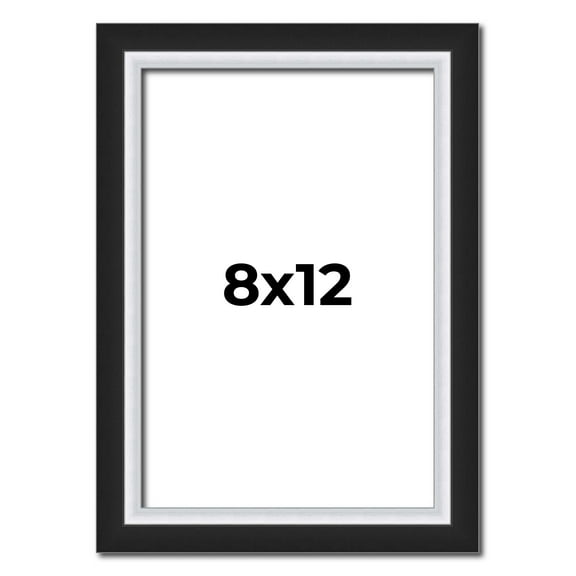 8x12 Frame Black & Silver Solid Wood Picture Frame Width 1.25 Inches | Interior Depth 0.75 Inches |
