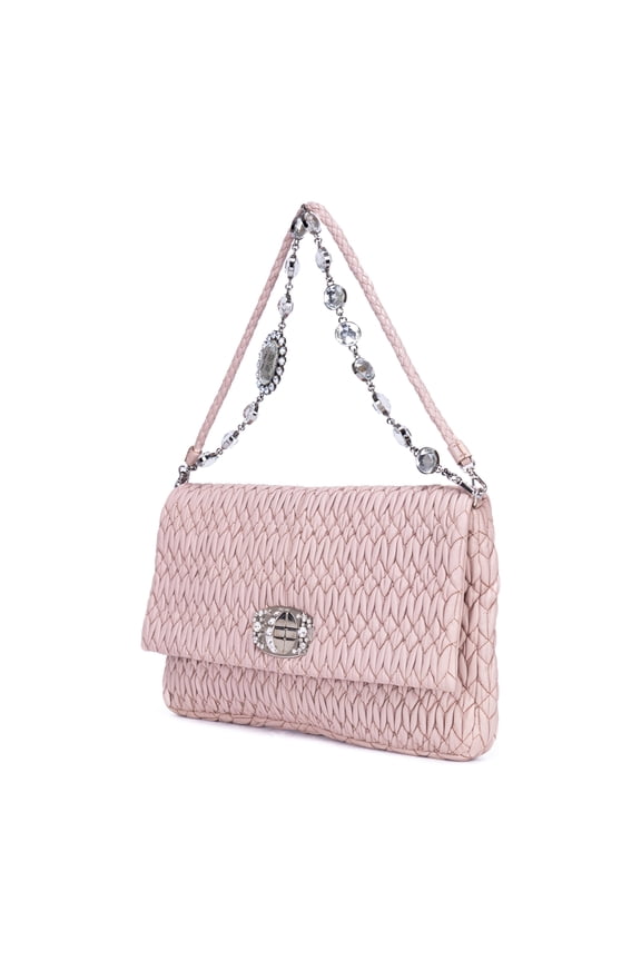 Pre-Owned Miu Miu Pink Crystal Cloque Shoulder Bag Nappa Gaufre Leather