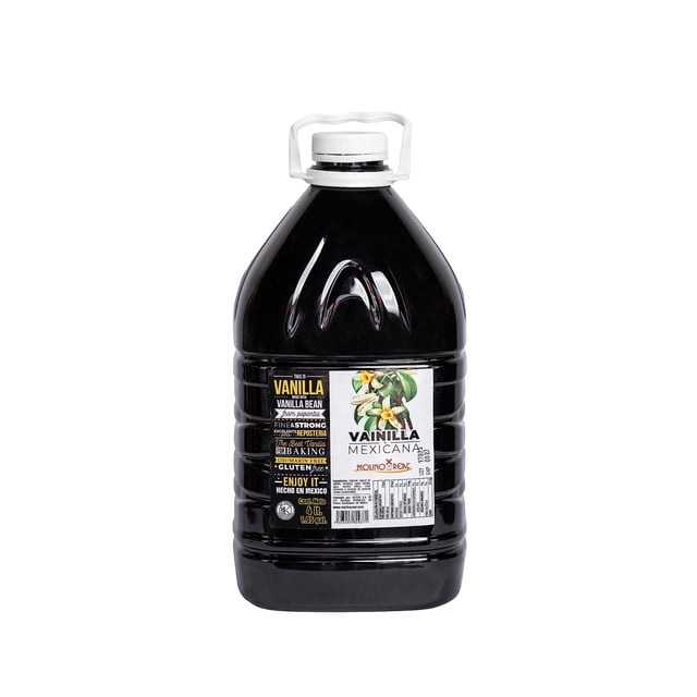 Molino Real, Saborizante Natural de Vainilla (Oscura), Garrafa de 4 Litros, Certificación Kosher, Sin Gluten, Sin Azúcar.