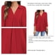 thumbnail image 5 of Blusa Cuello En V Manga 3/4 Color Puro para Mujer Camisa Plisada Suelta Casual para Verano Primavera Rojo L, 5 of 6