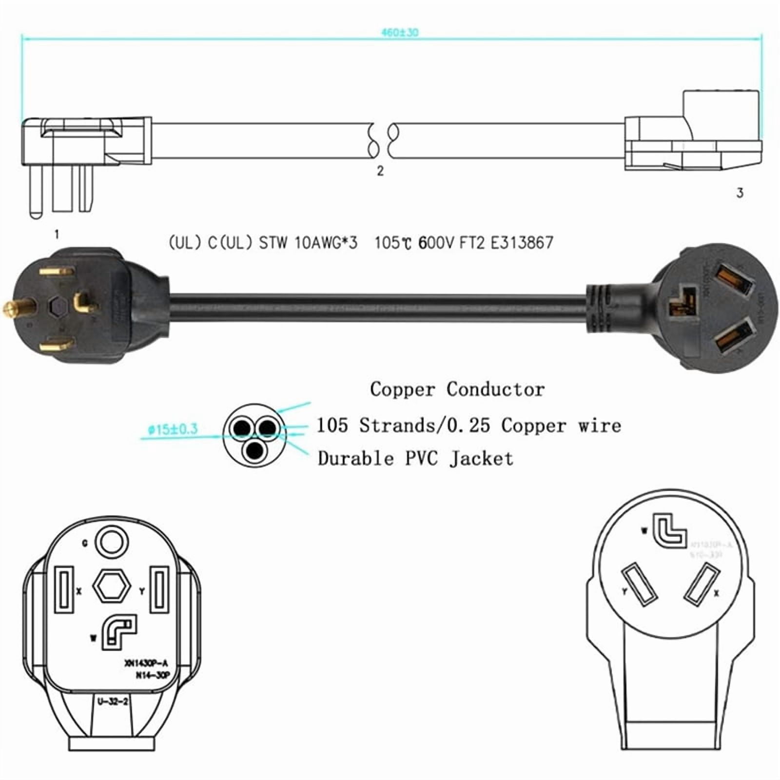 3Prong to 4 Prong Dryer Adapter,4 Prong to 3 Prong Dryer Adapter,NEMA 14-30P Male to 10-30R Female,Dryer Cord Adapter US